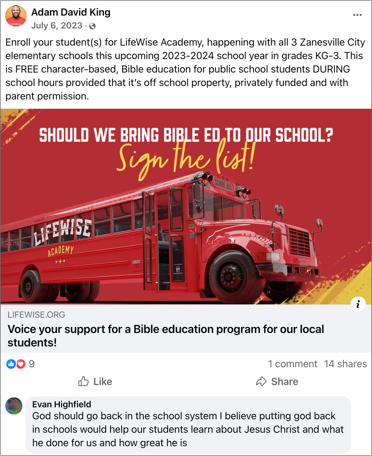 Adam King at LifeWise Academy July 2023.