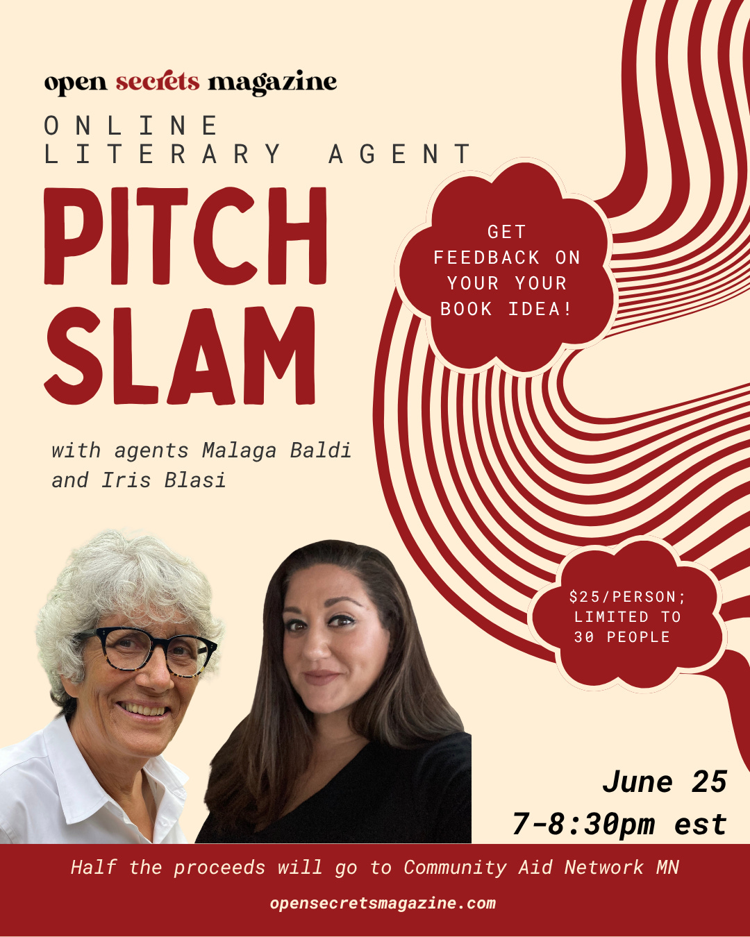 open secrets magazine online literary agent pitch slam with agents Malaga Baldi and Iris Blasi open secrets magazine online literary agent pitch slam with agents Malaga Baldi and Iris Blasi
