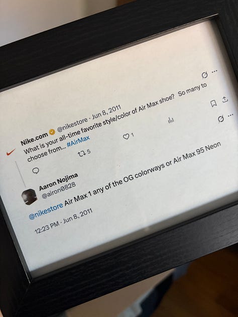 The tweet from 15 years ago and the Nike Air Max 95 from 2026.