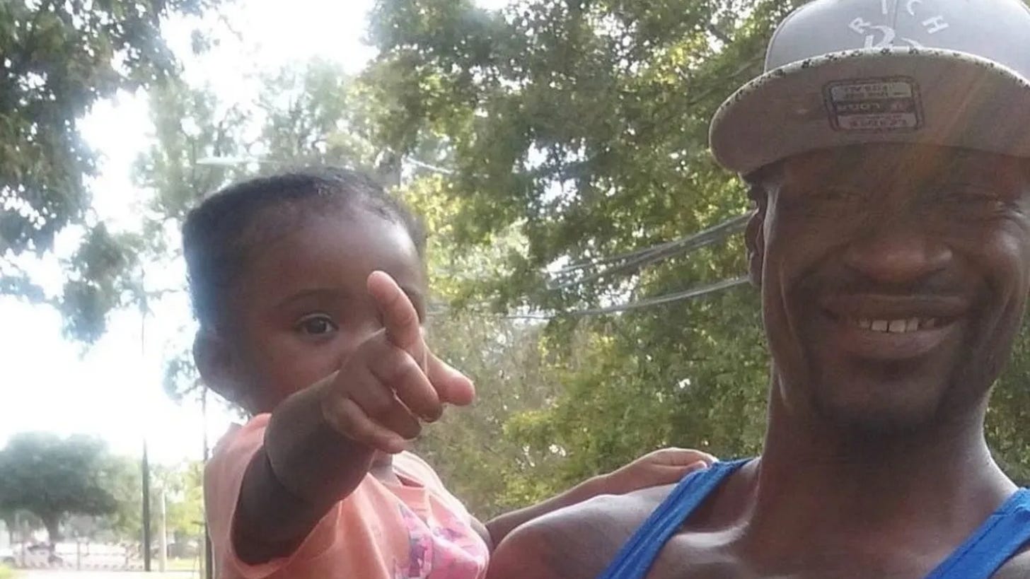 George Floyd with his six-year-old daughter Gianna Floyd, smiling together. Floyd was murdered by Minneapolis police on May 25, 2020