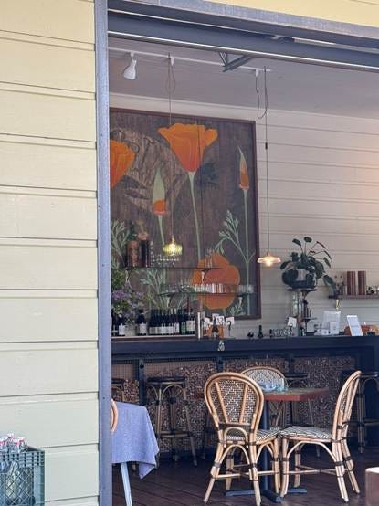 A table and chairs in a restaurant

AI-generated content may be incorrect.
