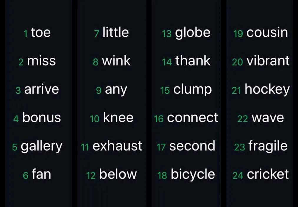 Complete list of 2048 BIP-39 Seed Recovery Phrase Words