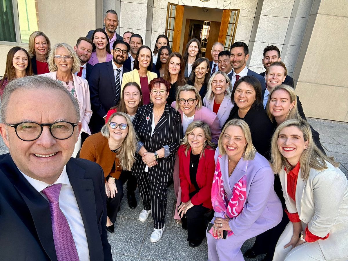 A Photo shared by Australian PM Anthony Albanese on social media platform, X. He shared the photo with the text: “New Labor MPs. Same mission. Helping with the cost of living and building Australia’s future.” A Photo shared by Australian PM Anthony Albanese on social media platform, X. He shared the photo with the text: “New Labor MPs. Same mission. Helping with the cost of living and building Australia’s future.”