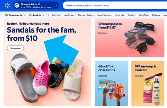 Screenshot of the Walmart home page.