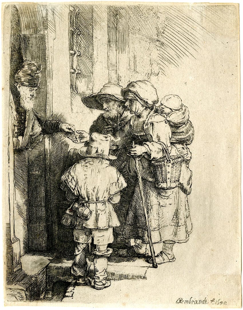 Rembrandt Beggars Receiving Alms at the Door of a House, 1648