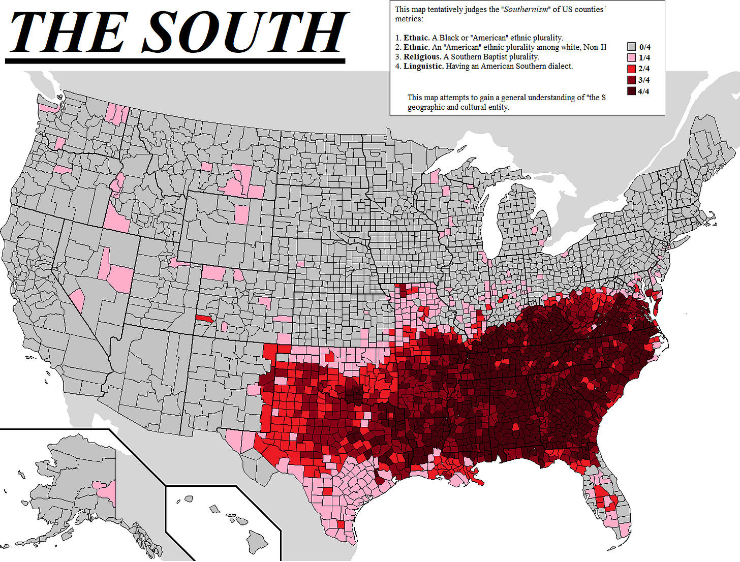 r/MapPorn - Where is 'the South?' A Proposed Territorial Extent of the Southern USA Cultural Region, with Methodology.