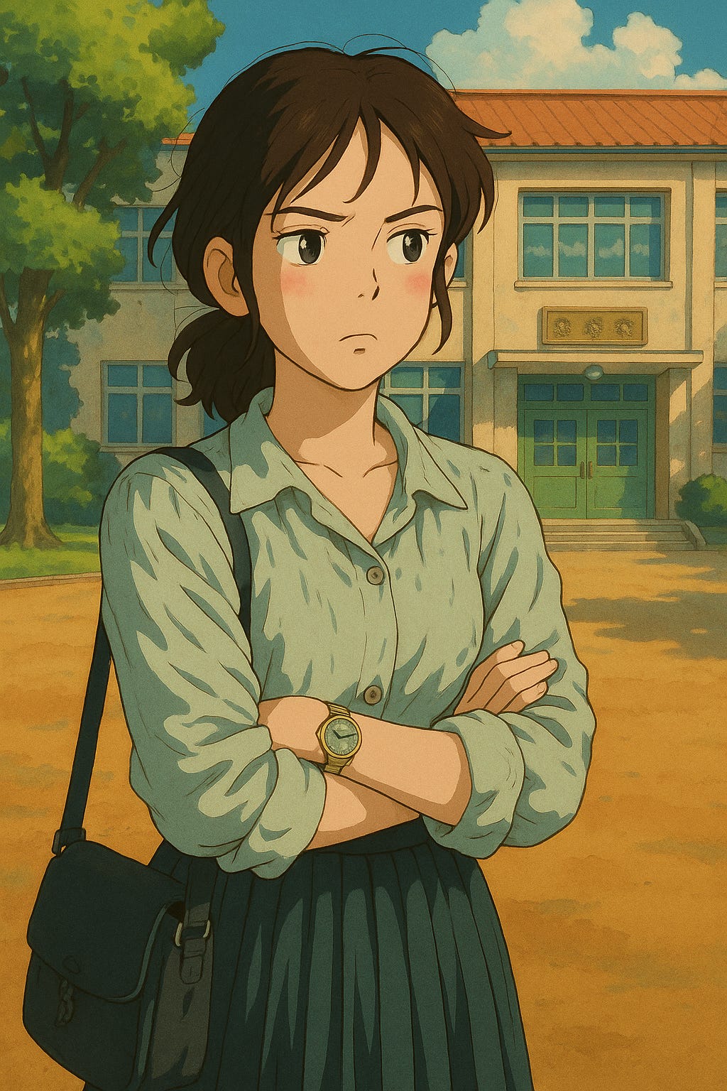 Teen at Schoolyard Entrance