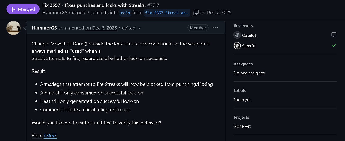 Capture of an entry of merged (accepted) and likely AI-generated content.