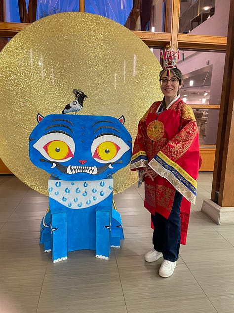 L: Ivy dressed in traditional Korean costume. Center: Ivy posing next to the Saja Boys. R: The programming guide featuring a pic of Ivy and Derpy