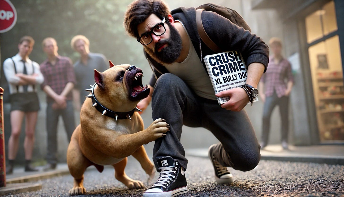 A person holding a book and a dog

Description automatically generated