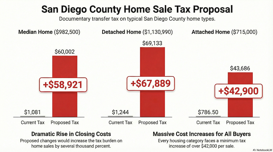 A new documentary transfer fee increase being proposed by San Diego County supervisors would see a major change in the amount of taxes a homeowner would pay after a sale. Steve Puterski image/AI A new documentary transfer fee increase being proposed by San Diego County supervisors would see a major change in the amount of taxes a homeowner would pay after a sale. Steve Puterski image/AI