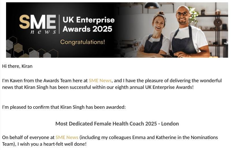 Most Dedicated Female Health Coach 2025 – London by SME News