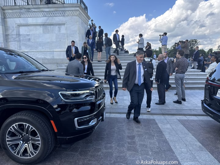 Secrets Task Force Chair Anna Paulina Luna and UAP Caucus member Nancy Mace leaving the Capitol after voting on the House floor Thursday (5-15-2025). Photos: Matt Laslo
