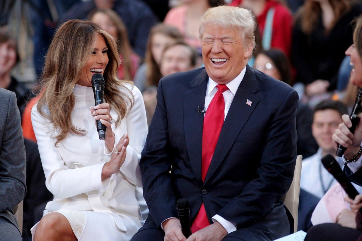 Donald Trump reacts as Melania gives an interview on NBC's 'Today' show in New York, April 21, 2016. Donald Trump reacts as Melania gives an interview on NBC's 'Today' show in New York, April 21, 2016.