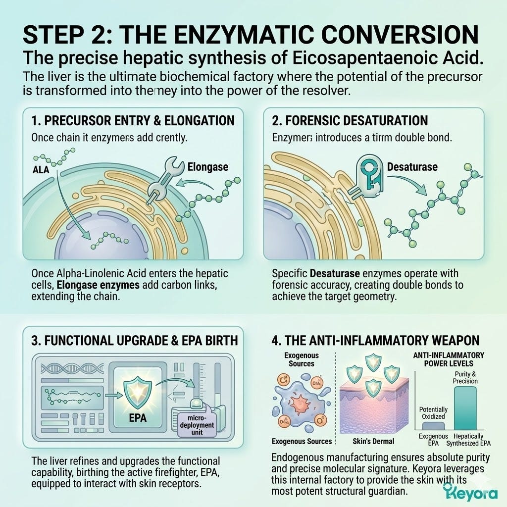 Hepatic enzymatic refinement of ALA into EPA achieves forensic accuracy in molecular signature, empowering ATP Synthesis and the Four-Drive System. Hepatic enzymatic refinement of ALA into EPA achieves forensic accuracy in molecular signature, empowering ATP Synthesis and the Four-Drive System.