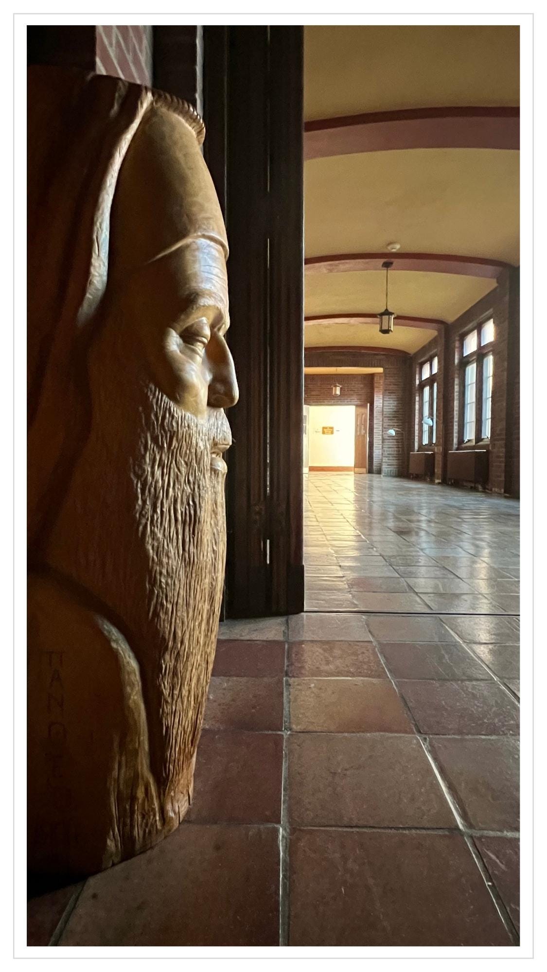 Hallway in Monastery, Statue of Bearded Sage