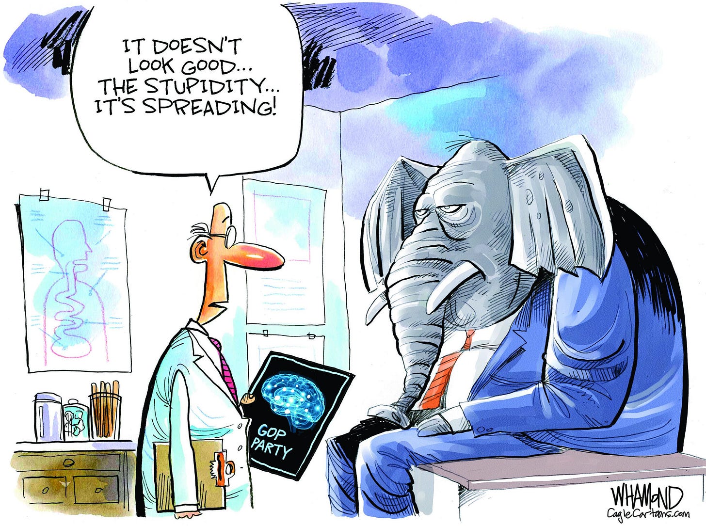 Political cartoons lampoon Republican denials of racism and hypocrisy Political cartoons lampoon Republican denials of racism and hypocrisy