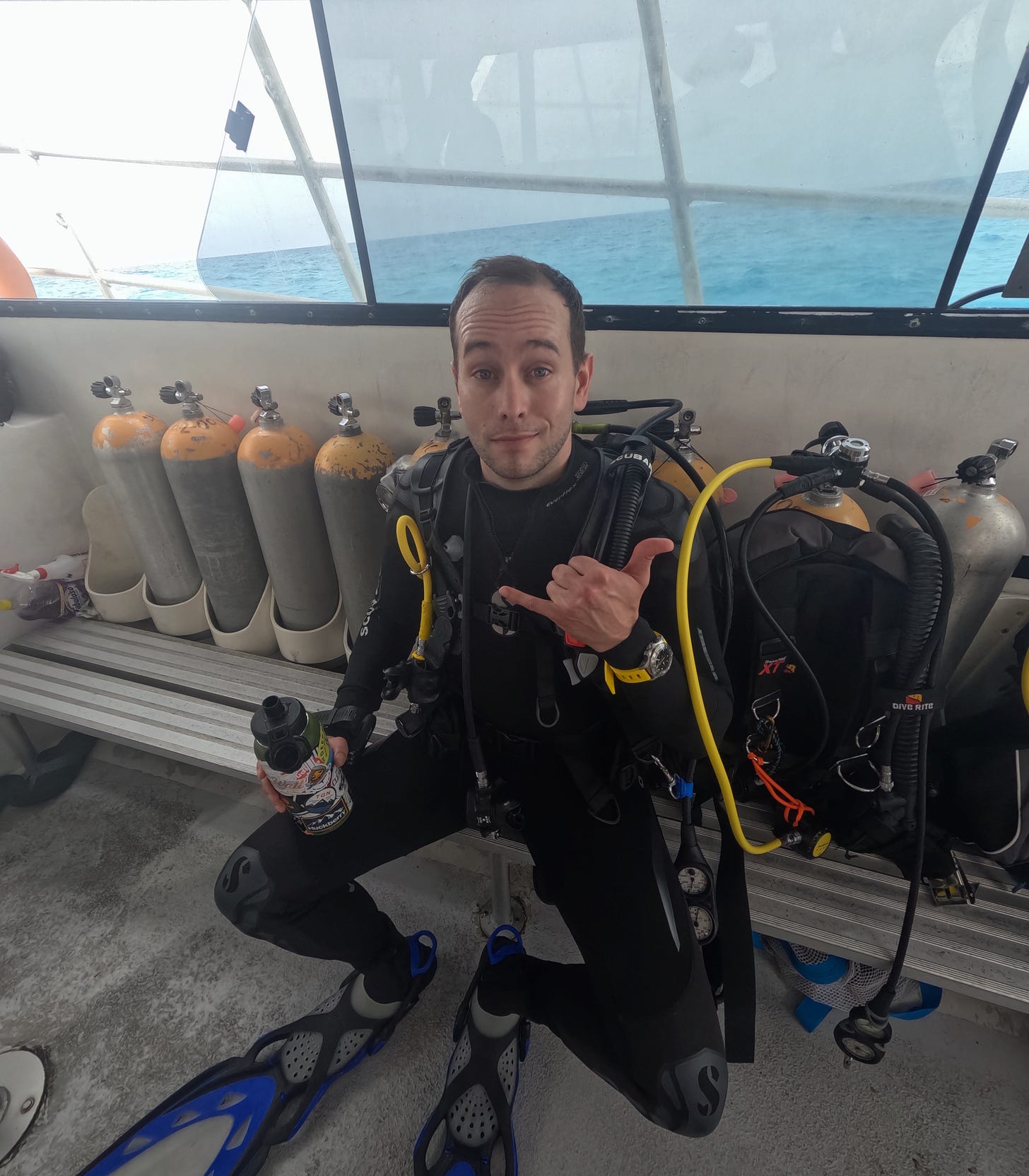 Taylor keeping it cool on the dive boat