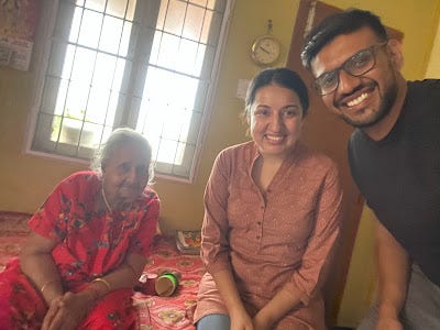 Selfie from my last visit with my grand mother. She was hesitant as she was self-conscious about not wearing a nightie, but I'm so glad to have this photo