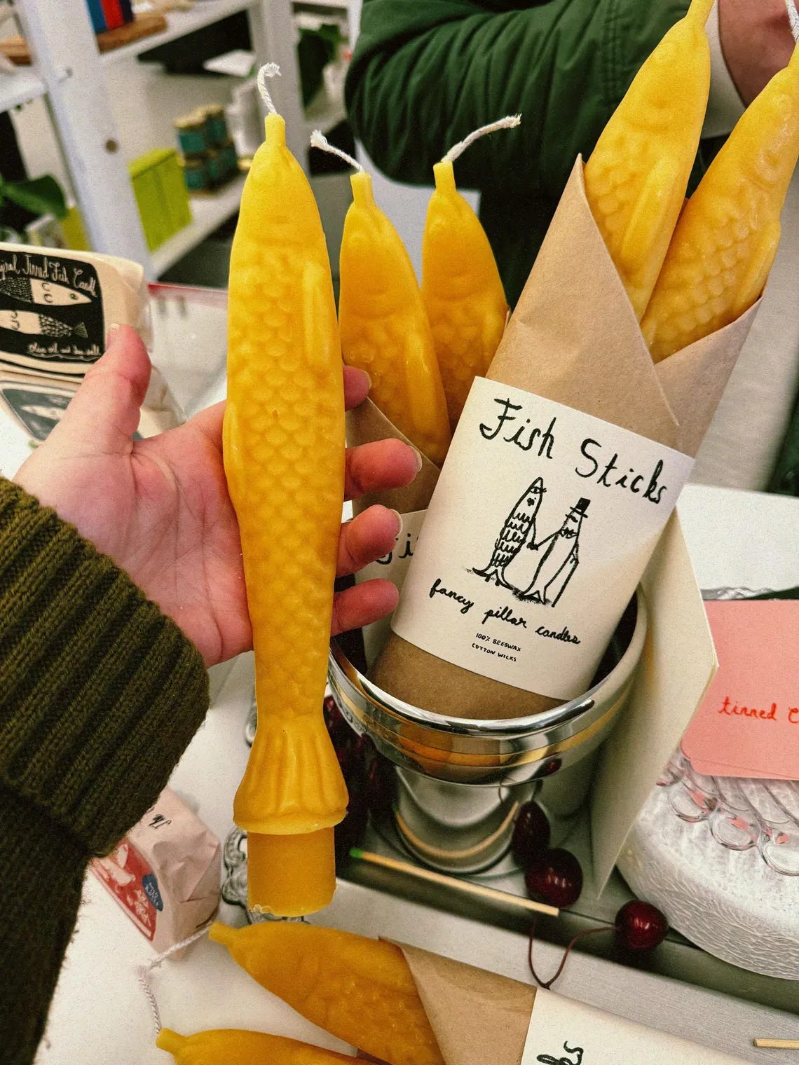 Fish Sticks beeswax candle
