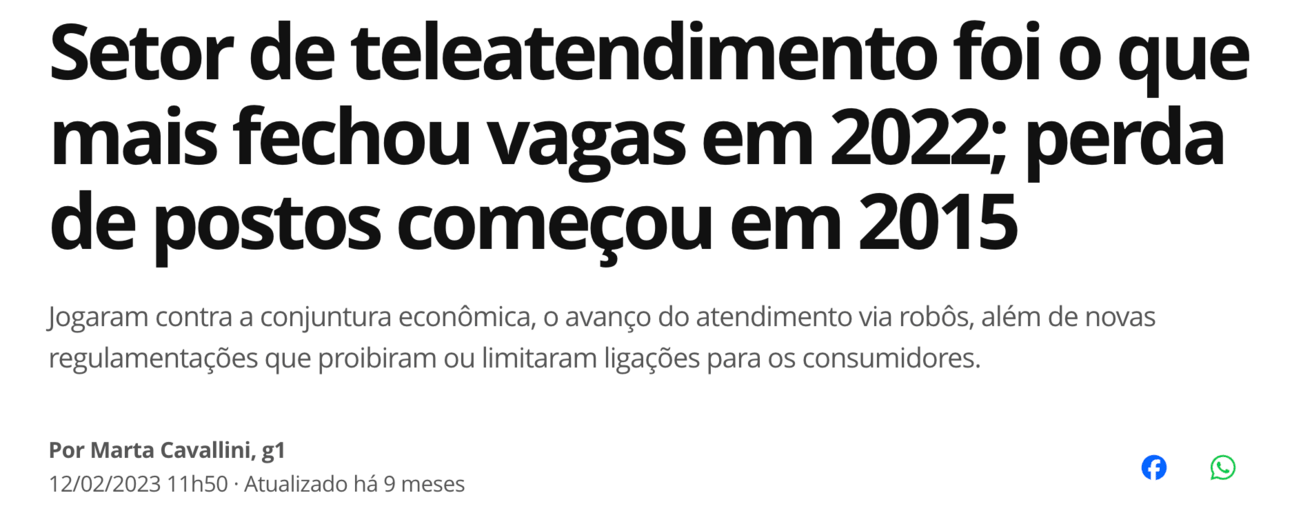 Setor de Callcener foi o que mais fechouvagas em 202 