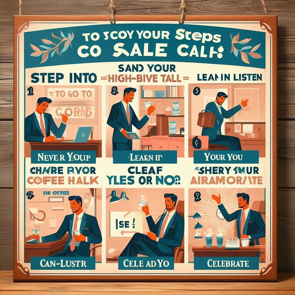 a sign showing The 6 steps to closing a sales call:
Step into your high-vibe self
Channel your best coffee talk
Lean in and listen
Share your offers
Get to a clear yes or no
Celebrate and honour a sign showing The 6 steps to closing a sales call:
Step into your high-vibe self
Channel your best coffee talk
Lean in and listen
Share your offers
Get to a clear yes or no
Celebrate and honour