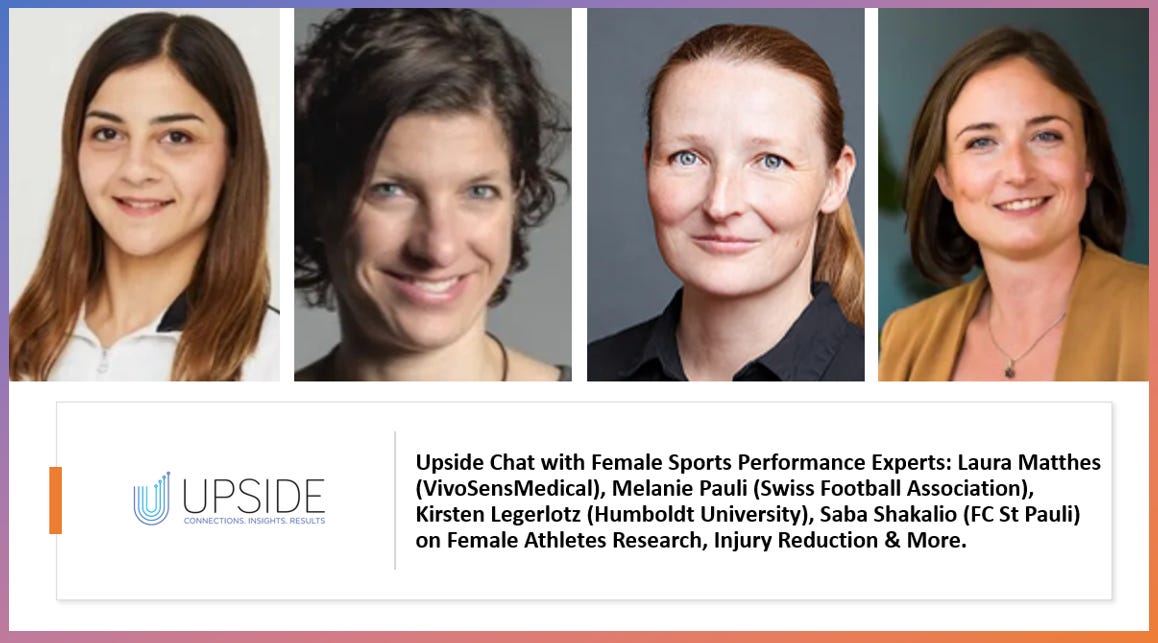 🔥Upside Chat with Female Sports Experts: Laura Matthes (VivoSensMedical), Mélanie Pauli (Swiss Football), Kirsten Legerlotz (Humboldt), Saba Shakalio (FC St Pauli) on Female Research and More.