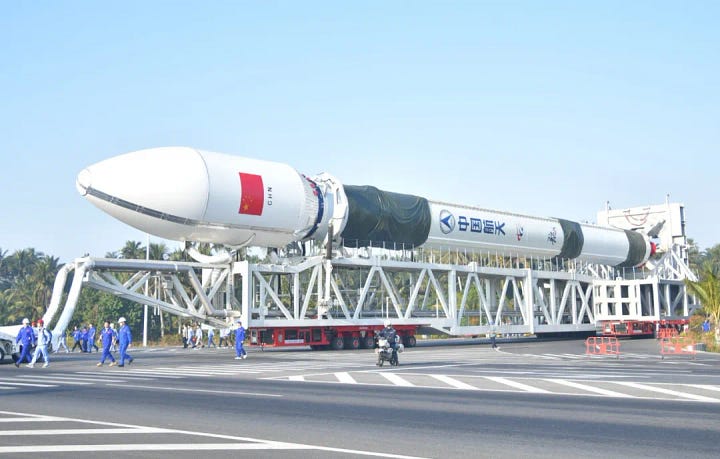 The Long March 12 Y5 vehicle heading to and arriving at Commercial Launch Pad 2.