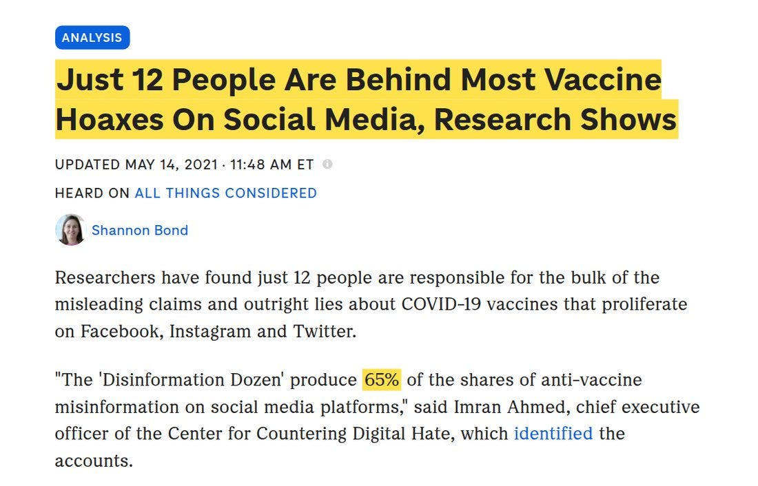 NPR companion story Just 12 People Are Behind Most Vaccine Hoaxes NPR companion story Just 12 People Are Behind Most Vaccine Hoaxes
