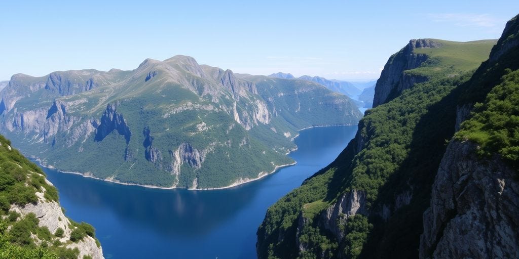 Norwegian fjord with cliffs and blue waters