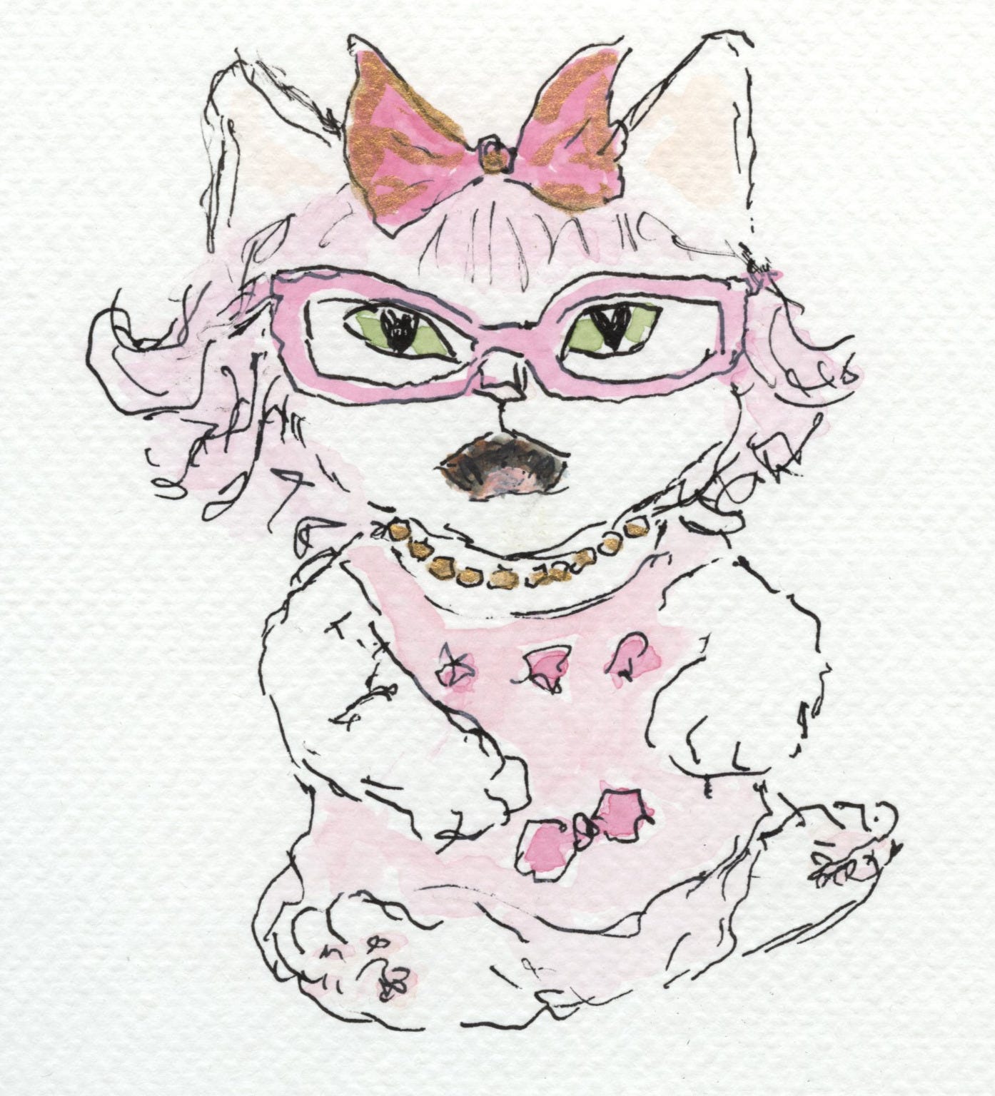baby kitten with pink hair, pink dress and pink bow by Sarah Hauser