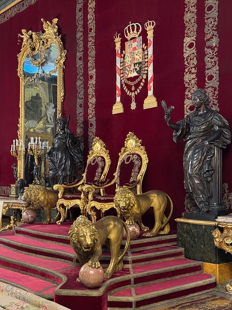 Scenes from Madrid at Christmas, including lights, markets, churros, decorations, and city streets at night.