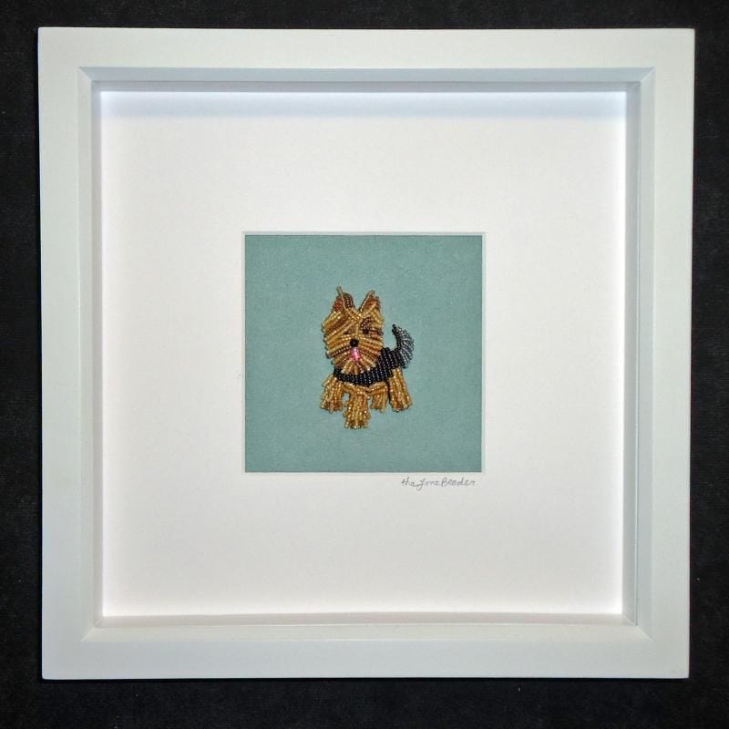 custom framed beaded embroidery pet portrait Yorkie dog etsy beadwork art white shadowbox custom framed beaded embroidery pet portrait Yorkie dog etsy beadwork art white shadowbox
