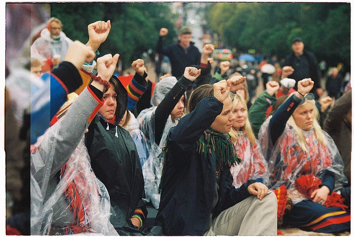 European capitalism swallows everyone, including the last indigenous peoples of Europe, the Sami. Protest photos via FlickR