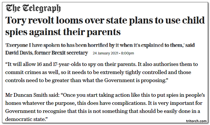 tory revolt looms as state plans to use children to spy on their parents the telegraph