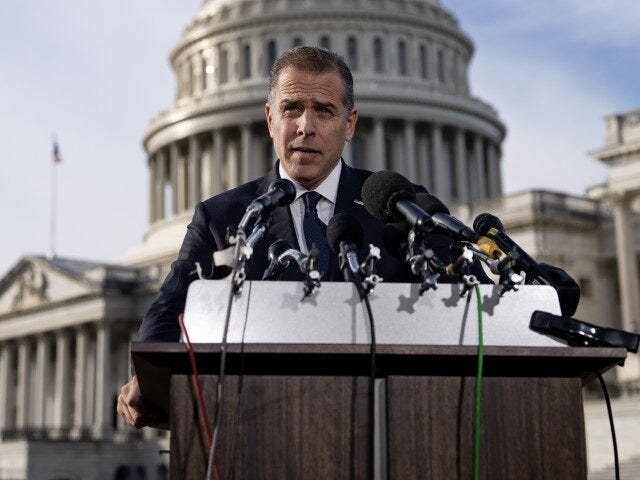President Joe Biden's son Hunter Biden talks to reporters outside the U.S. Capitol on December 13, 2023 in Washington, DC. Hunter Biden defied a subpoena from Congress to testify behind closed doors ahead of a House vote on an impeachment inquiry against his father. (Drew Angerer/Getty Images) President Joe Biden's son Hunter Biden talks to reporters outside the U.S. Capitol on December 13, 2023 in Washington, DC. Hunter Biden defied a subpoena from Congress to testify behind closed doors ahead of a House vote on an impeachment inquiry against his father. (Drew Angerer/Getty Images)