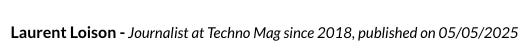 The byline from the scam article. Reads: Laurent Loison - Journalist at Techno Mag since 2018, published 05/05/2025