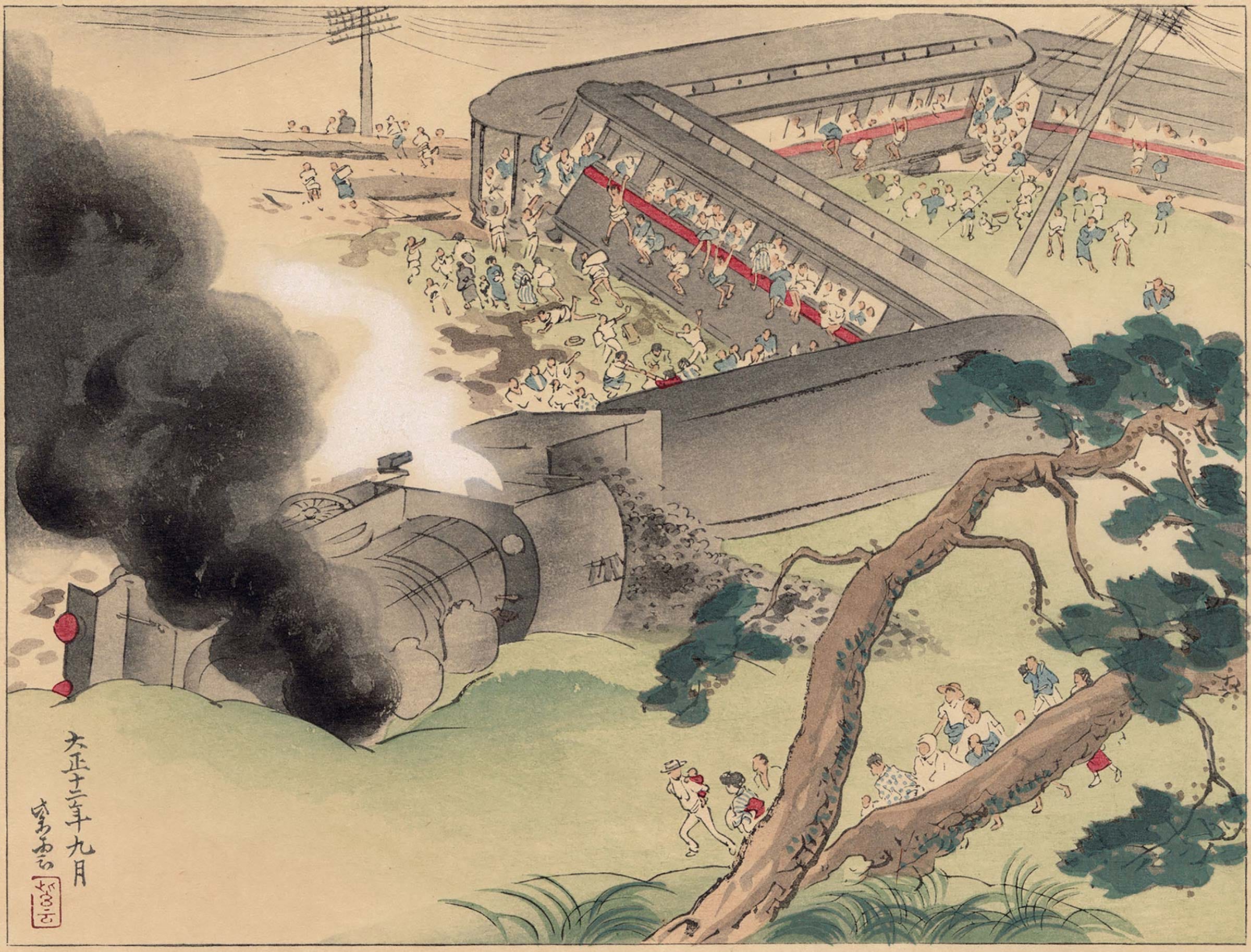 Ukiyoe woodblock print of the Great Kantō Earthquake Ukiyoe woodblock print of the Great Kantō Earthquake