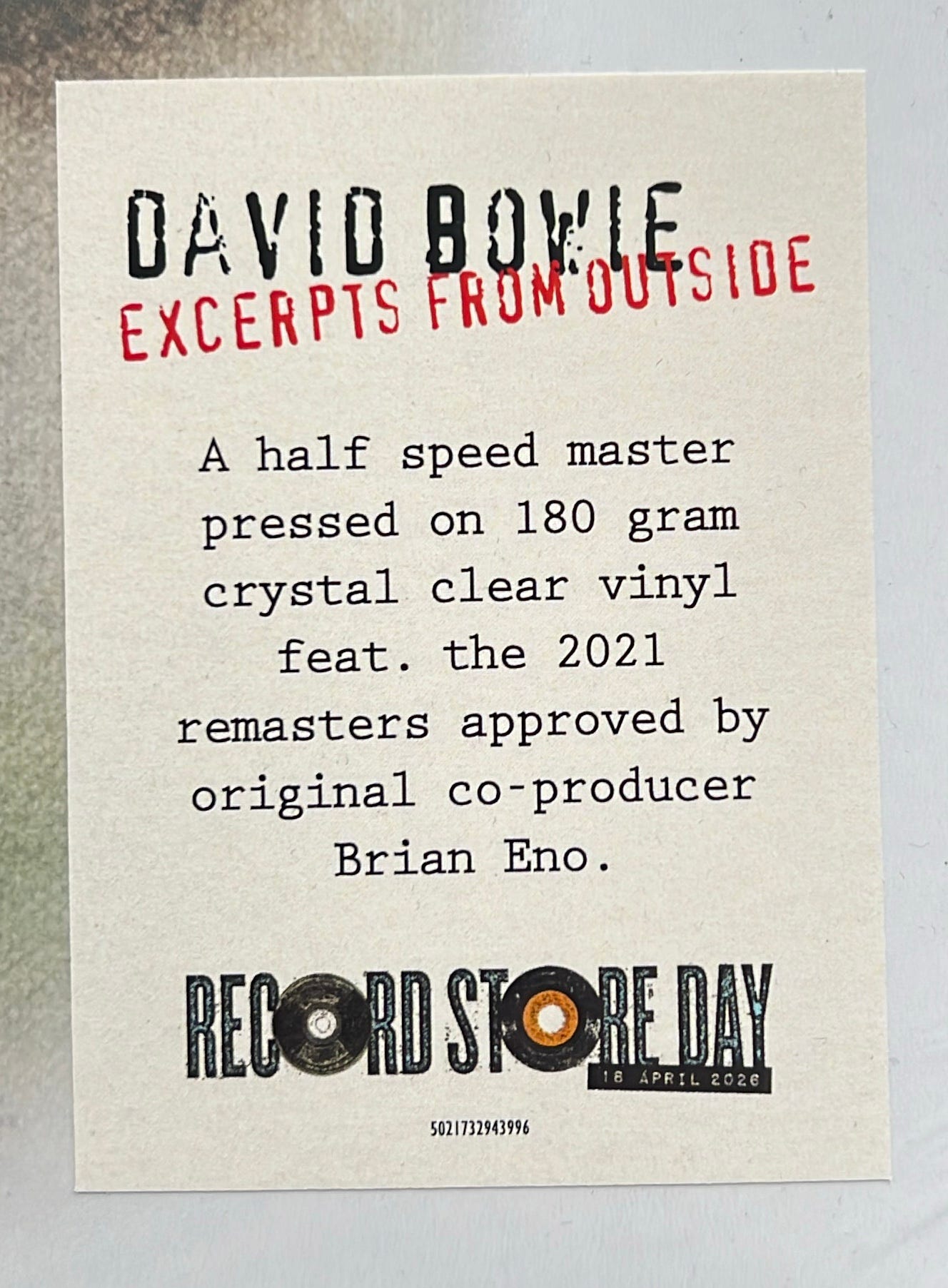 Rediscovering Vinyl: David Bowie - Excerpts from Outside (1995