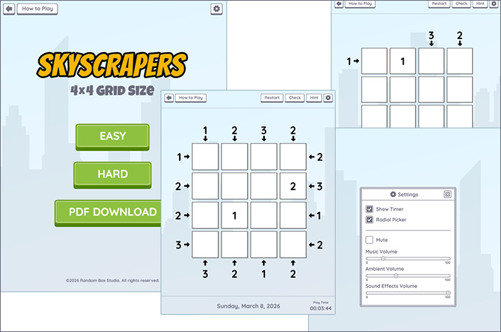 Skyscrapers puzzle game screenshots