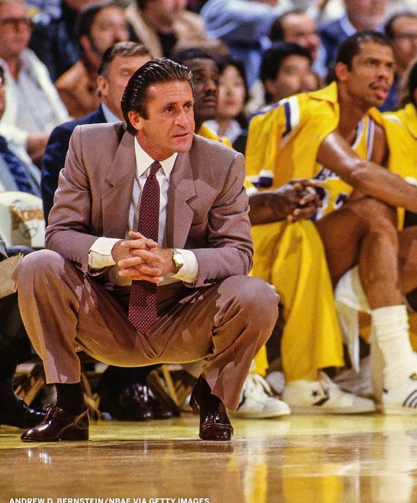 Pat Riley “the godfather of the NBA” wearing Giorgio Armani suits and  costume tailored dress shirts from Savile Row : r/redscarepod