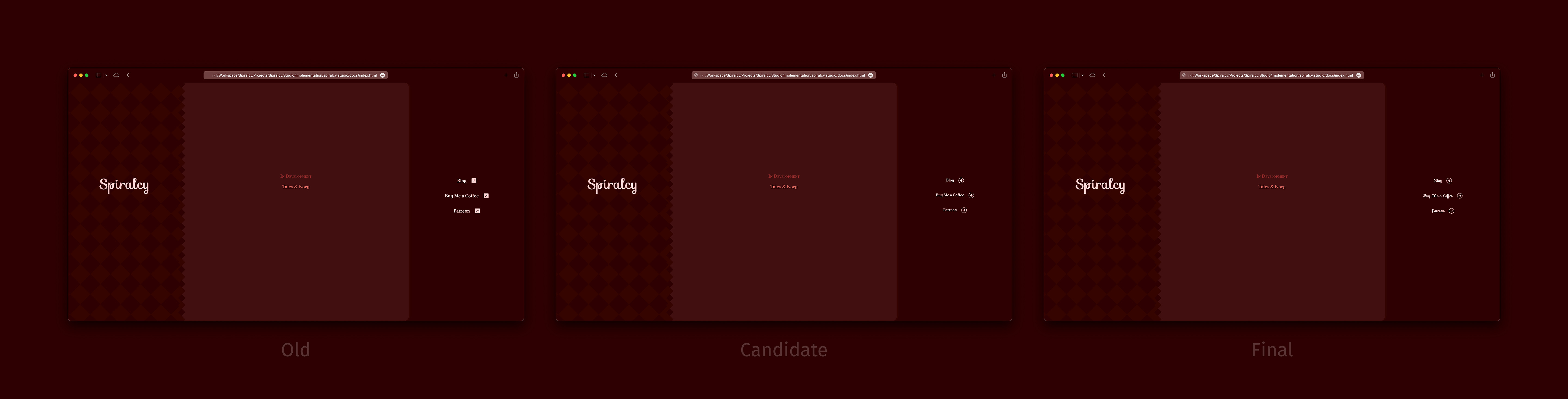 a set of web design revisions from cold, candidate, to final revisions