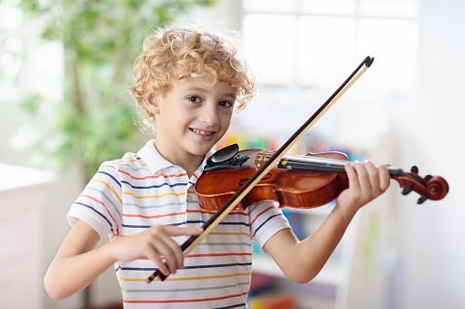 Child Playing Violin Remote Learning Stock Photo - Download Image Now ...