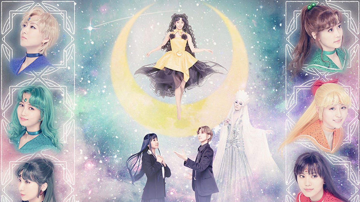 Kaguya Hime's Beloved Sailor Moon musical post featuring human Luna and Sailor Guardians.