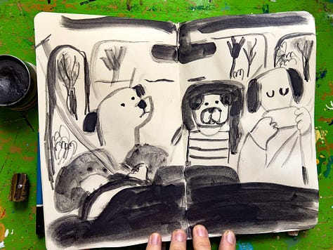 drawings of dogs doing human things