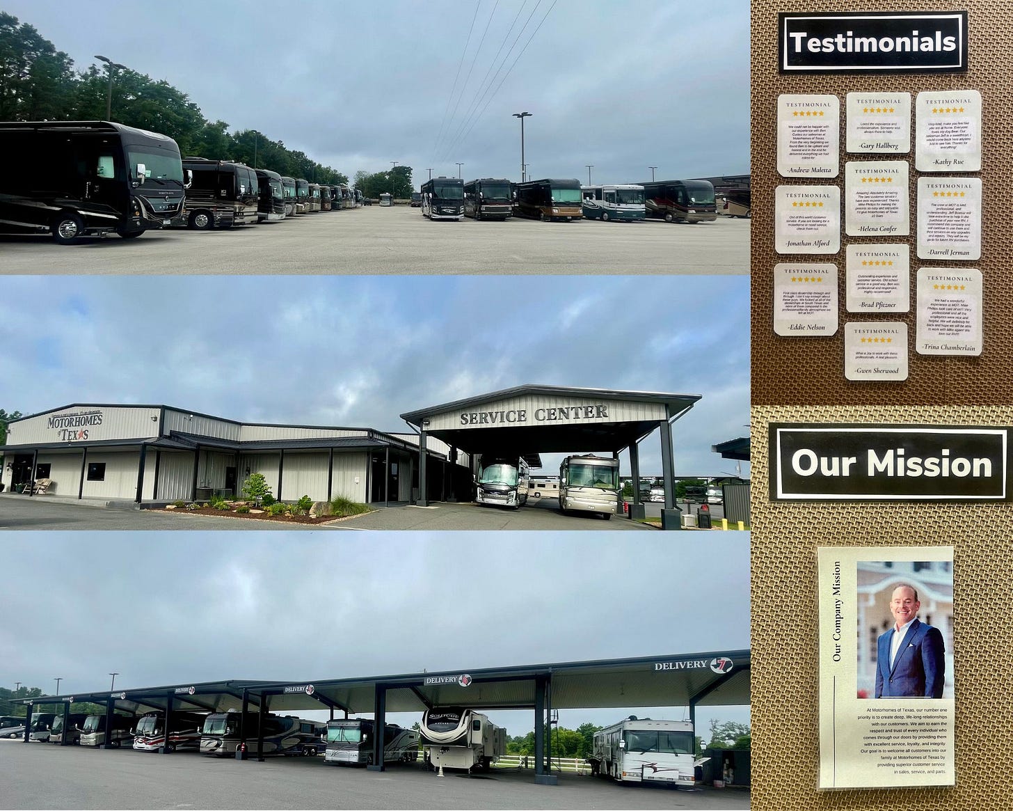 My photos of the many motorhomes on their lots and testimonials.