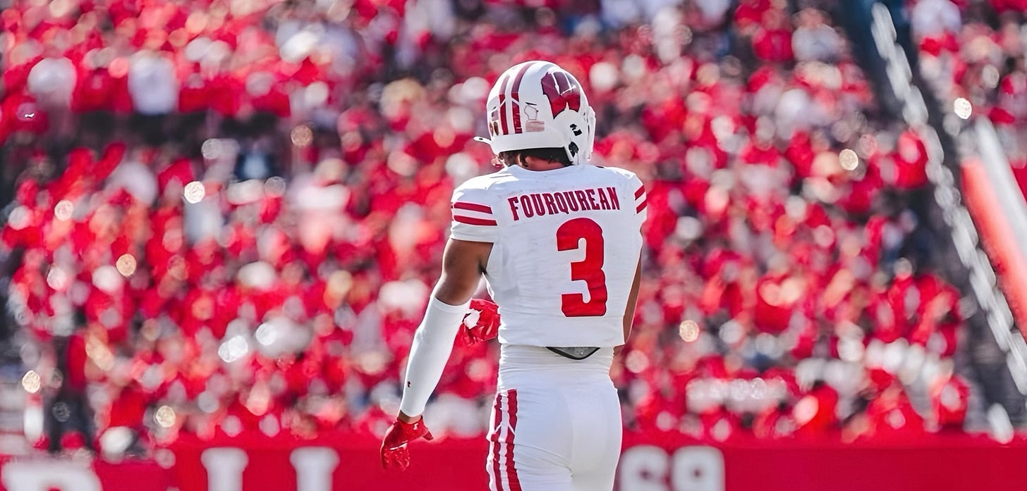Wisconsin Badgers cornerback Nyzier Fourqurean walks on the field at Camp Randall Stadium