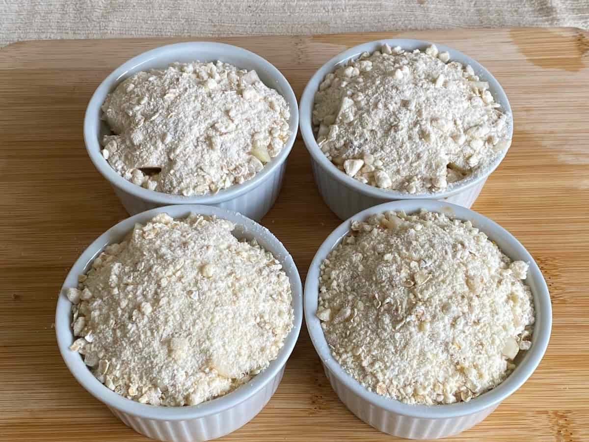 4 Individual Crumbles in white Ramekins. 4 Individual Crumbles in white Ramekins.