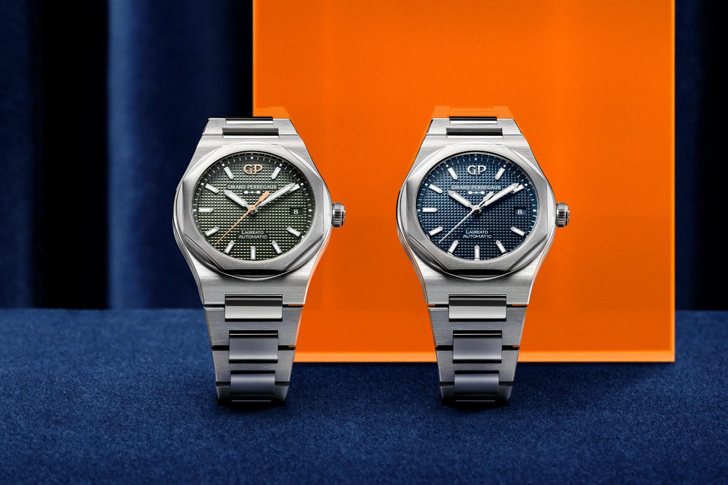 Girard-Perregaux Laureato 38mm Sage Green & Midnight Blue : Fresh Dials for  the Smaller Laureato - Swisswatches Magazine