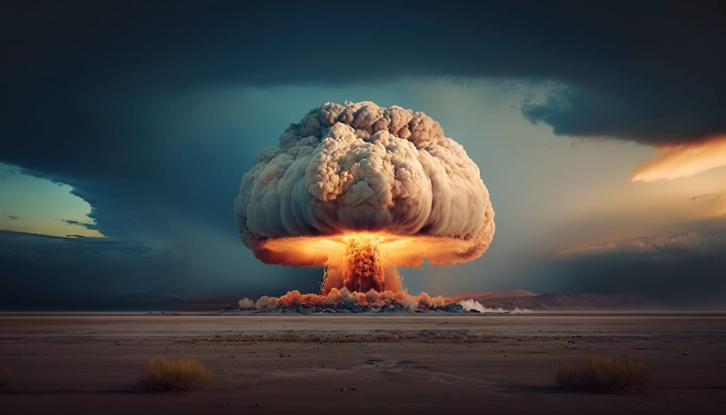 an AI generated image of a nuclear explosion in a desert
